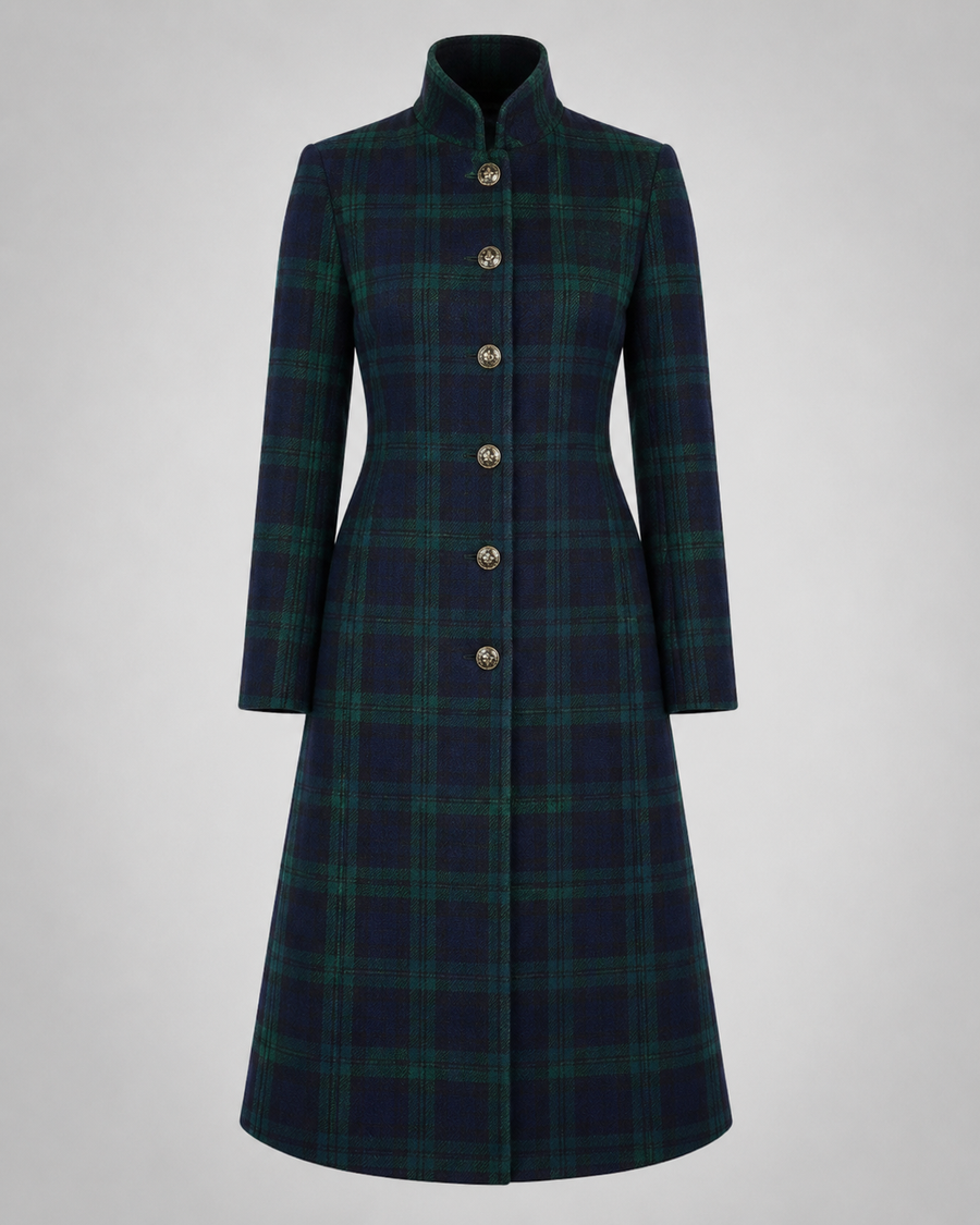 Caterina Midi Retro Checkered Blue-Green Bicolored Coat