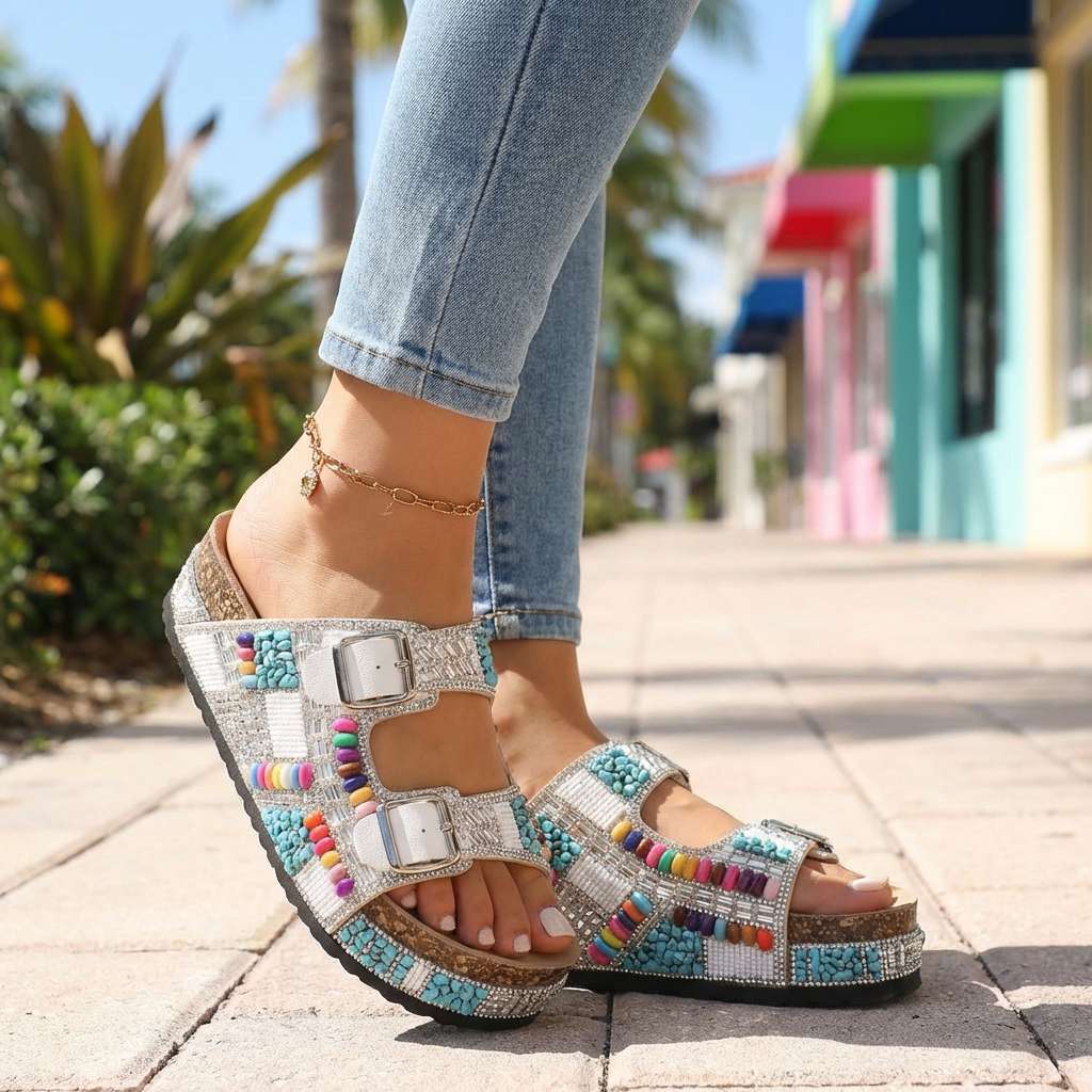 Samantha | Sandales Plateforme Perlées