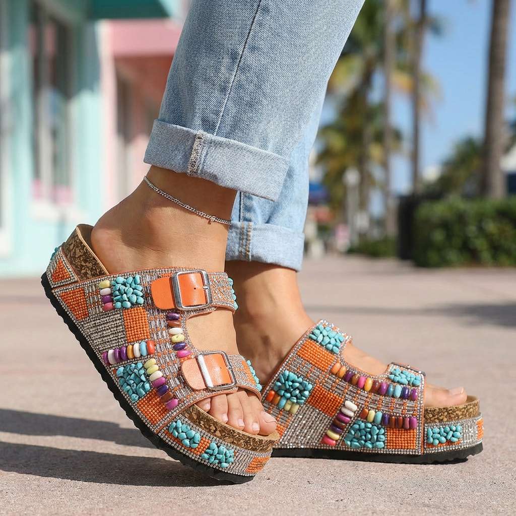 Samantha | Sandales Plateforme Perlées