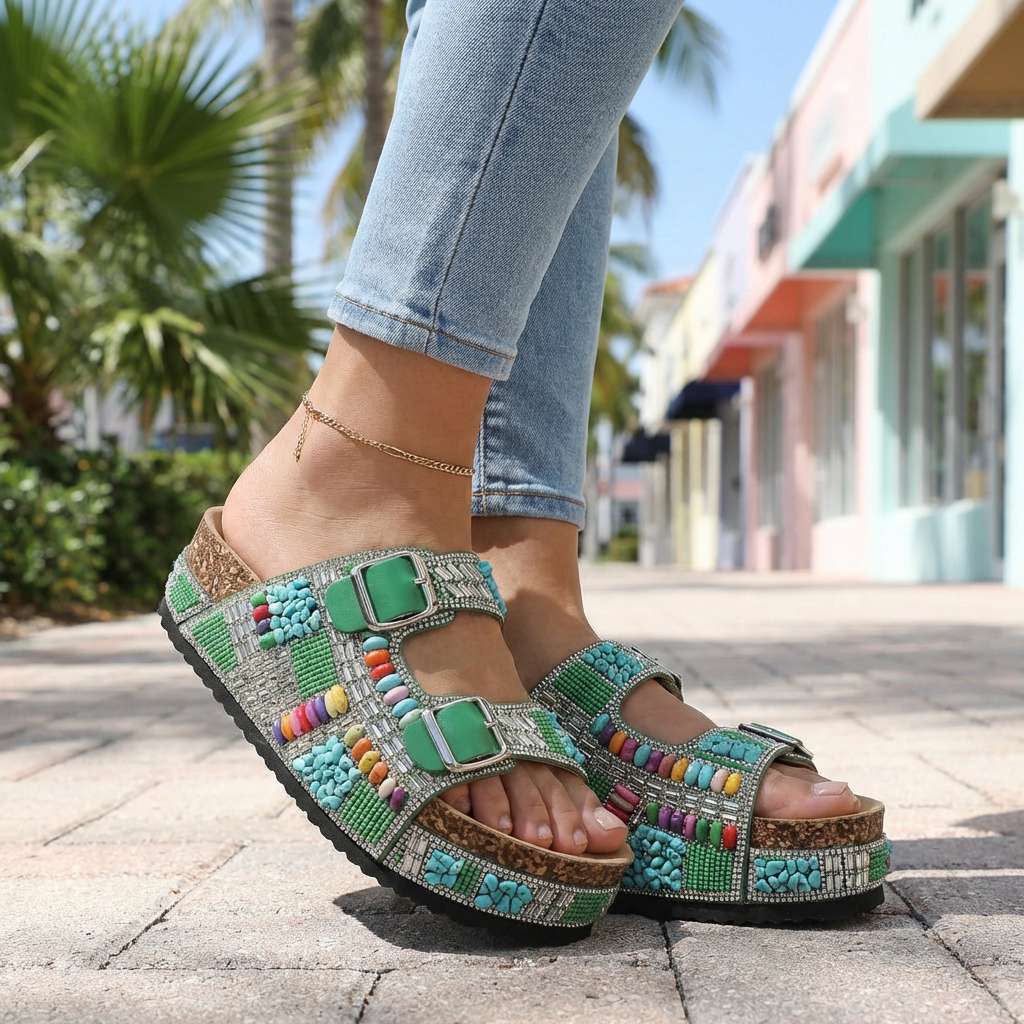 Samantha | Sandales Plateforme Perlées