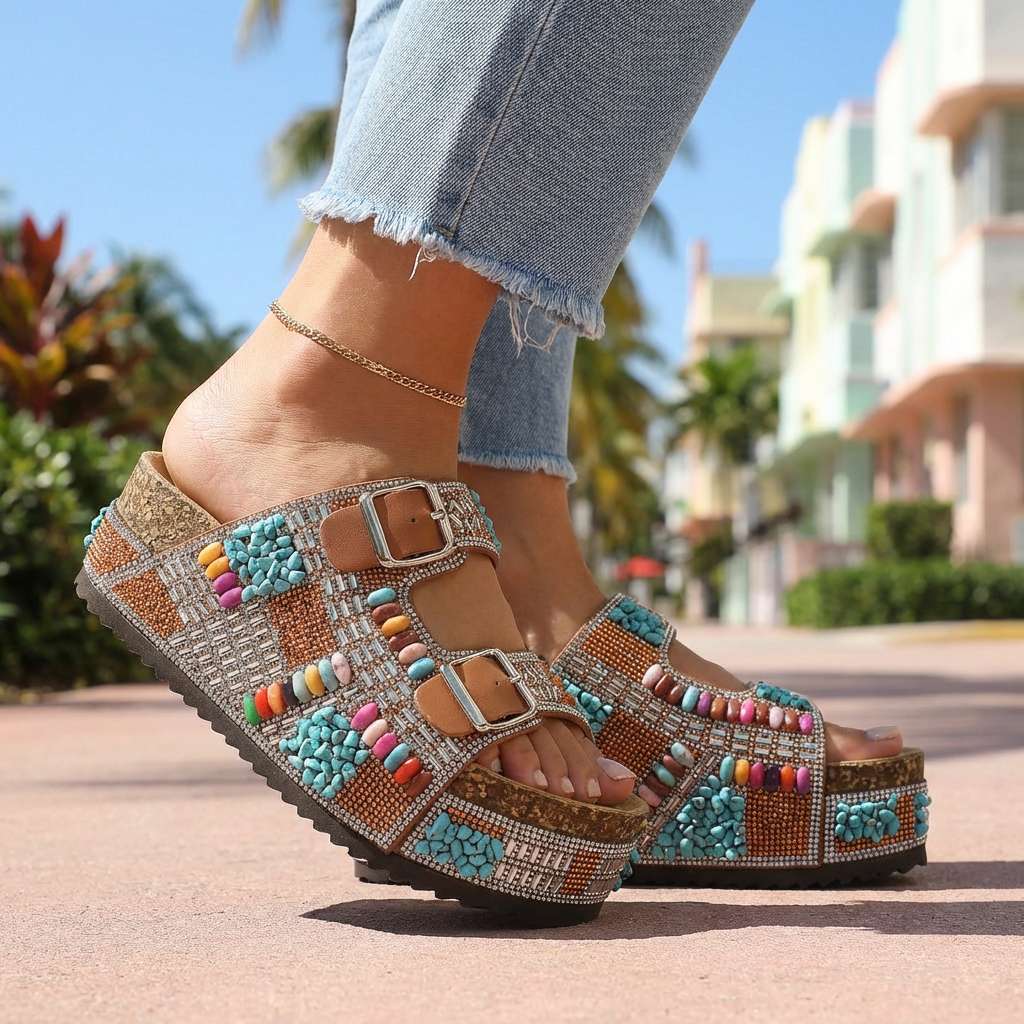 Samantha | Sandales Plateforme Perlées
