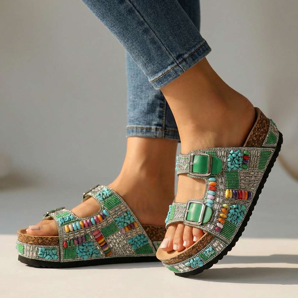 Samantha | Sandales Plateforme Perlées