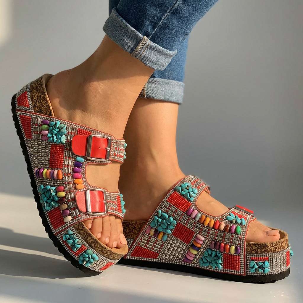 Samantha | Sandales Plateforme Perlées