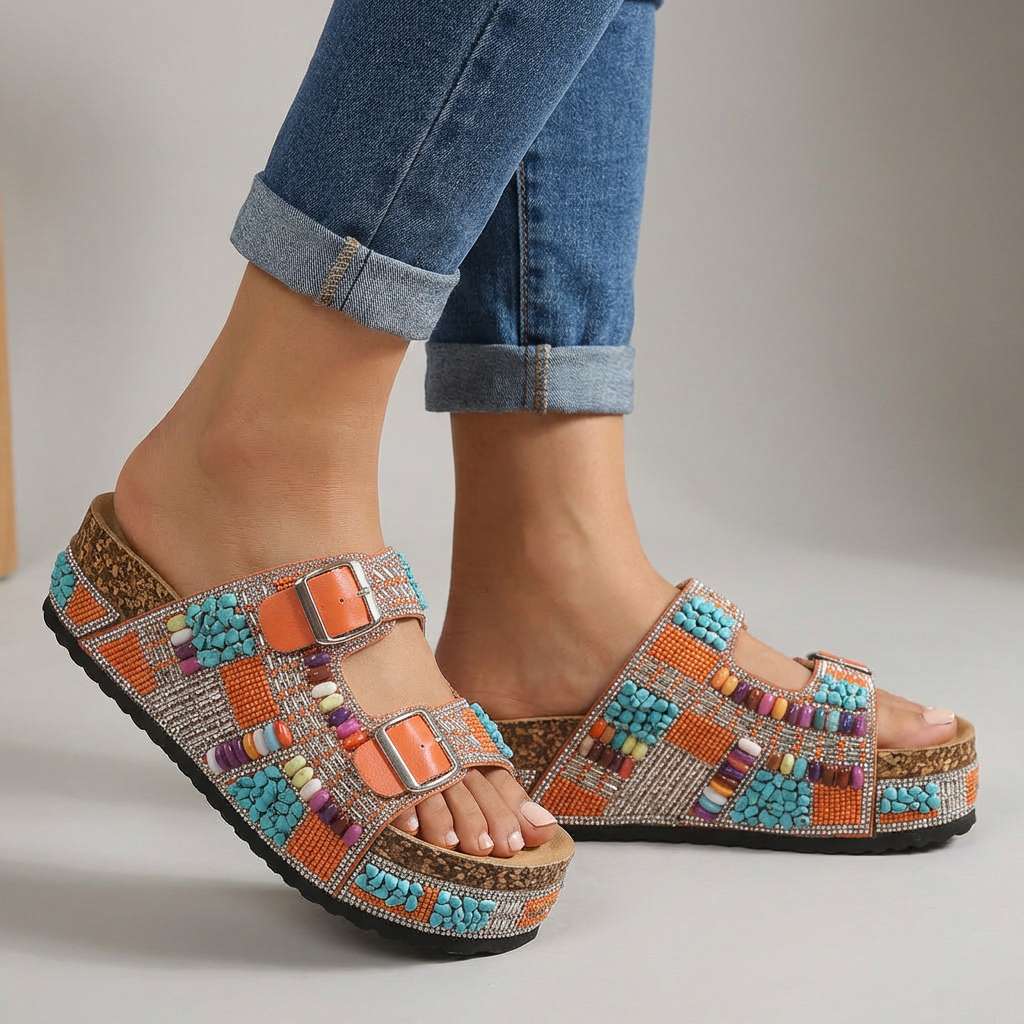 Samantha | Sandales Plateforme Perlées