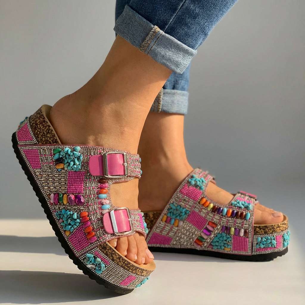 Samantha | Sandales Plateforme Perlées