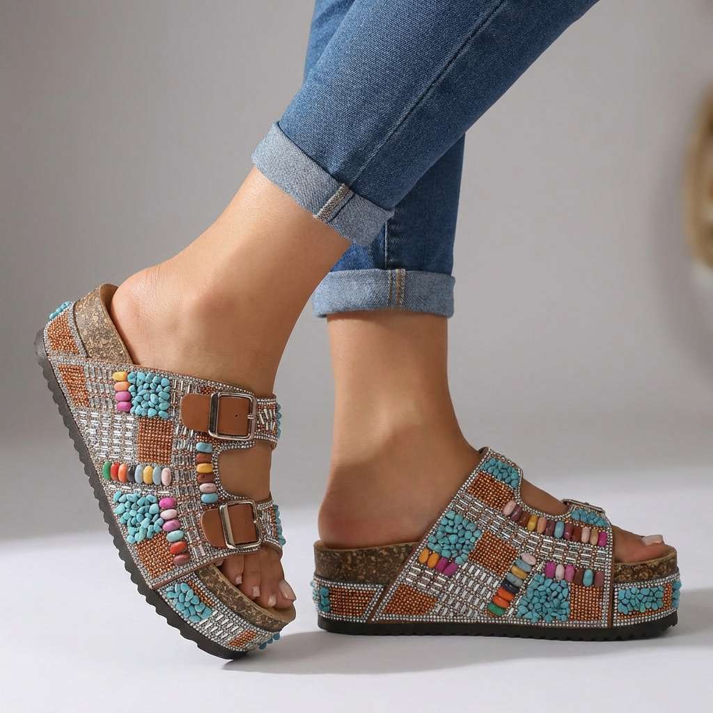 Samantha | Sandales Plateforme Perlées