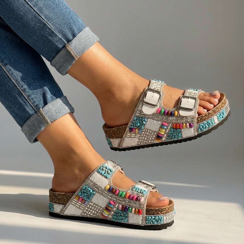 Samantha | Sandales Plateforme Perlées