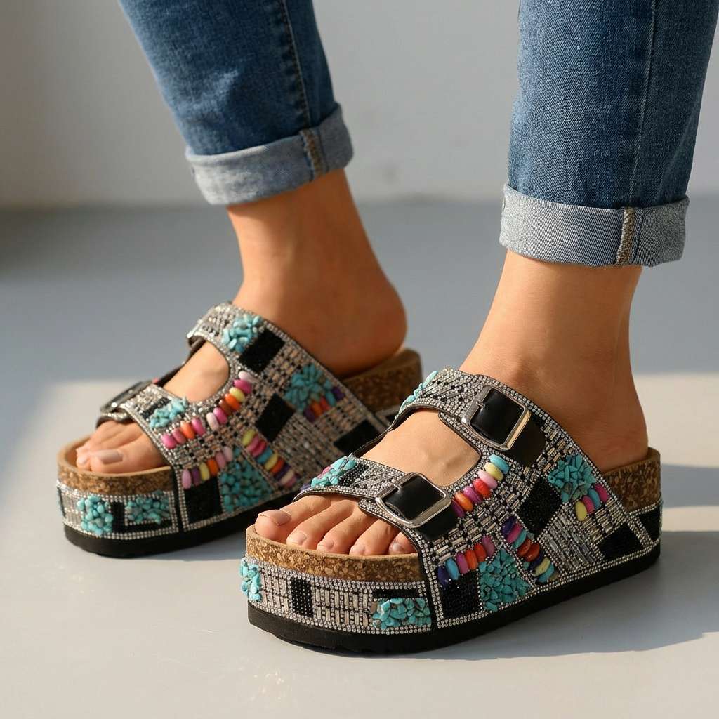 Samantha | Sandales Plateforme Perlées
