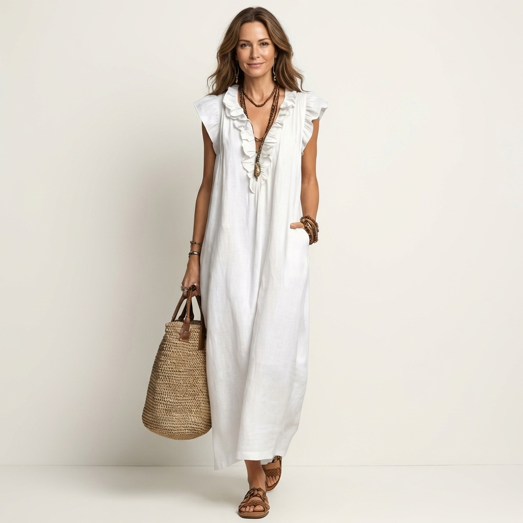 Josette | Robe Longue Volantée Col en V