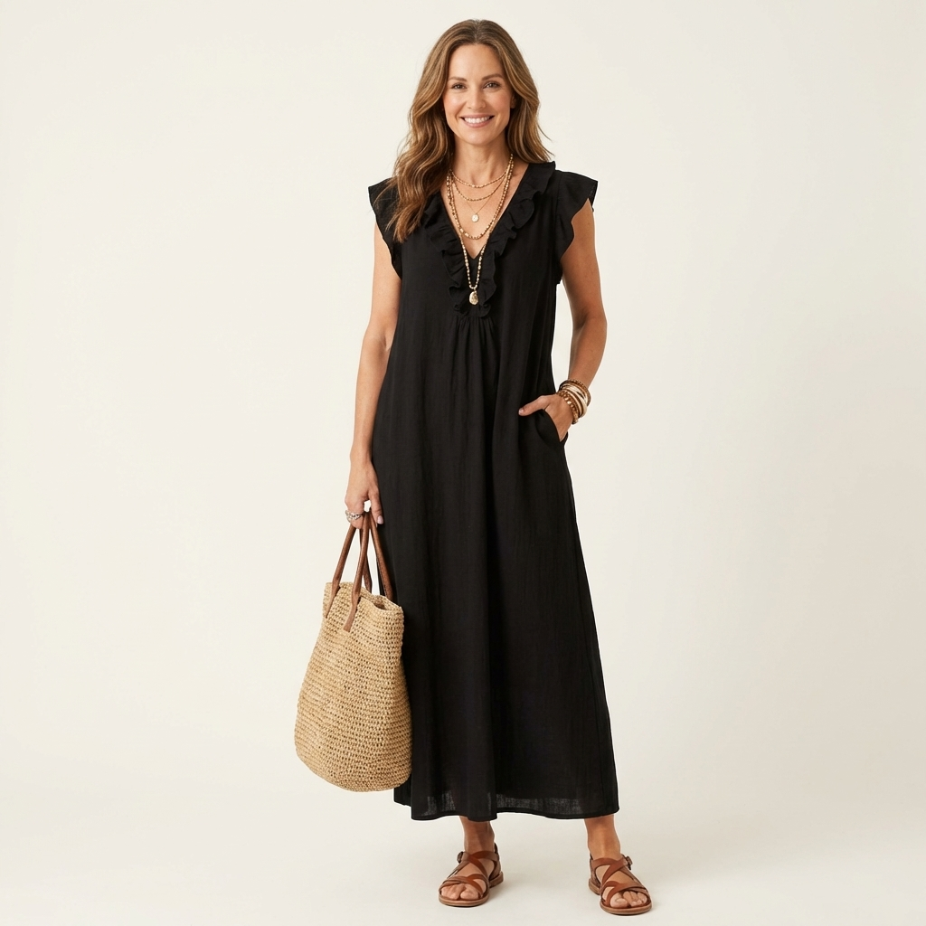 Josette | Robe Longue Volantée Col en V