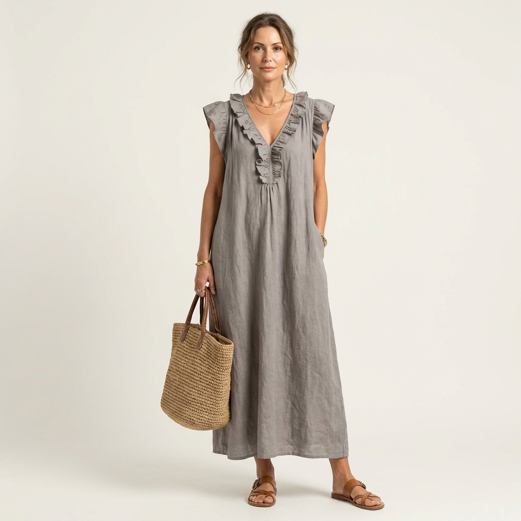 Josette | Robe Longue Volantée Col en V