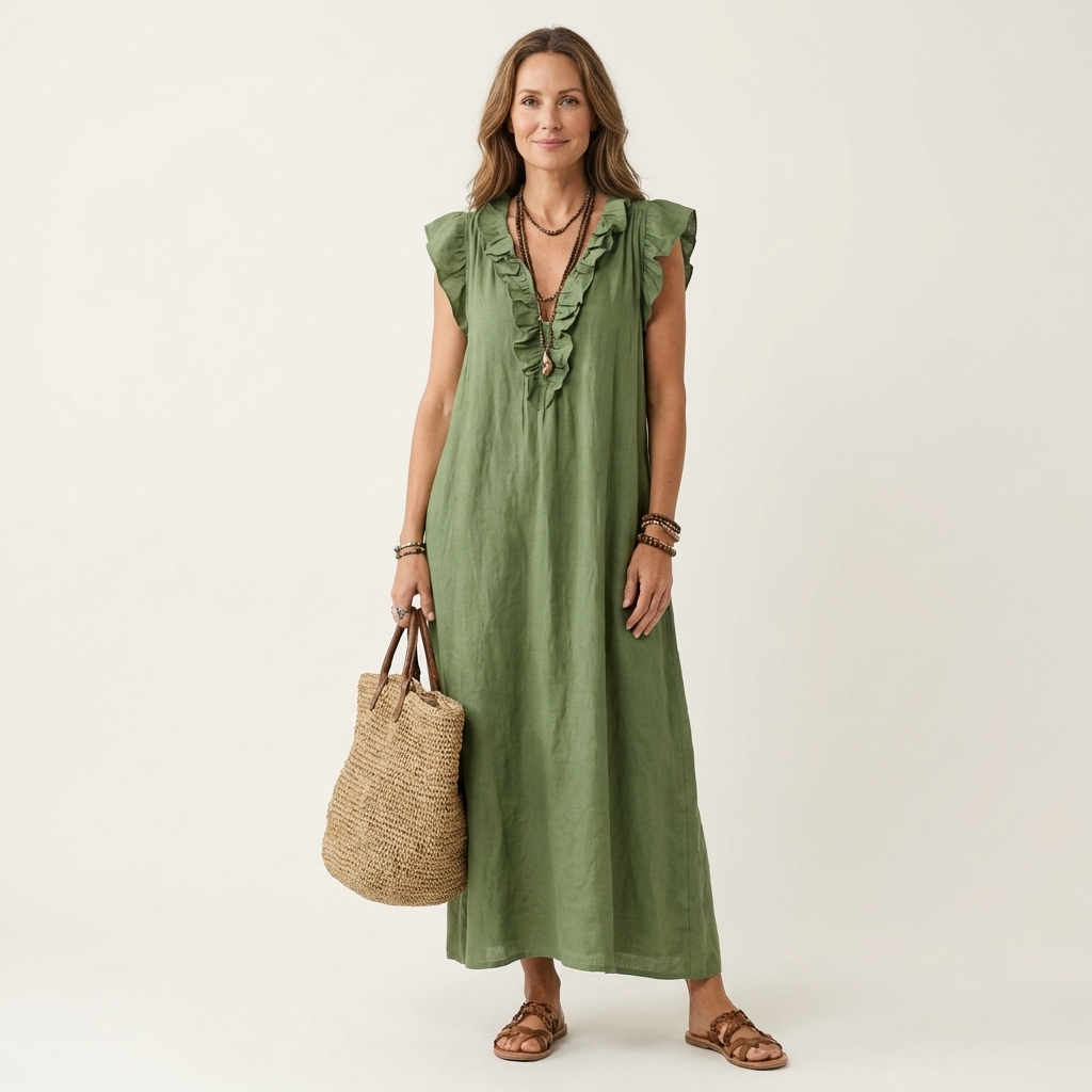 Josette | Robe Longue Volantée Col en V