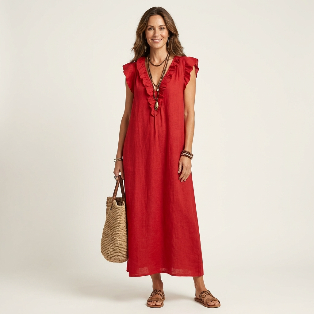 Josette | Robe Longue Volantée Col en V