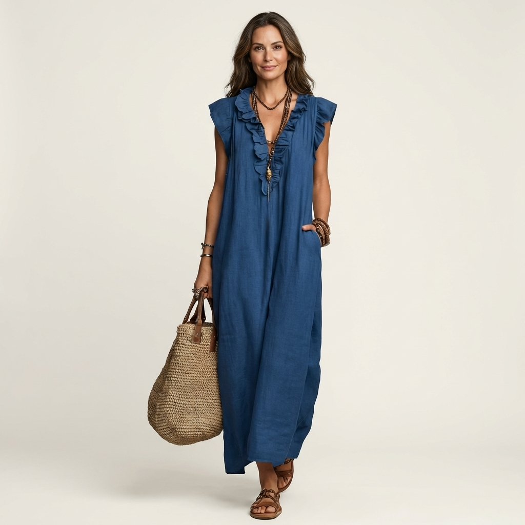 Josette | Robe Longue Volantée Col en V