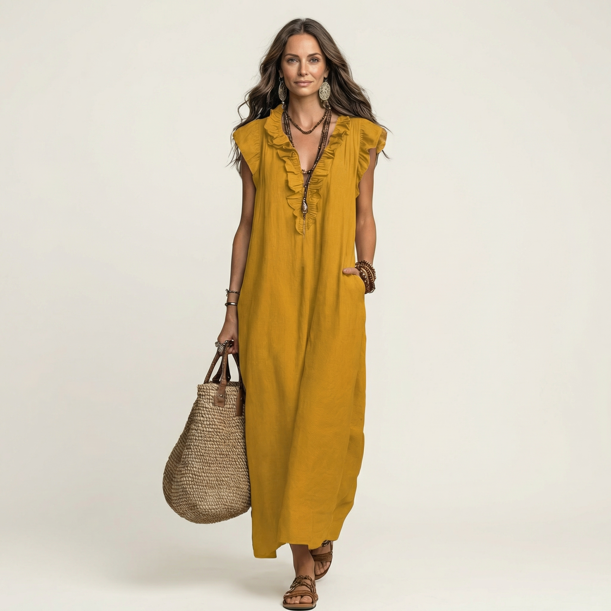 Josette | Robe Longue Volantée Col en V