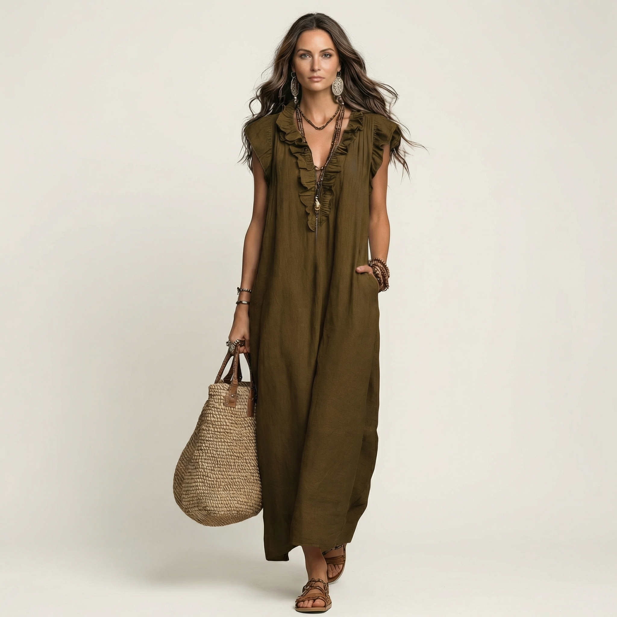 Josette | Robe Longue Volantée Col en V