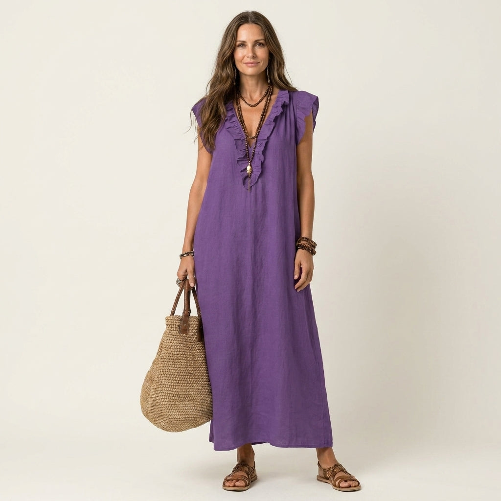 Josette | Robe Longue Volantée Col en V